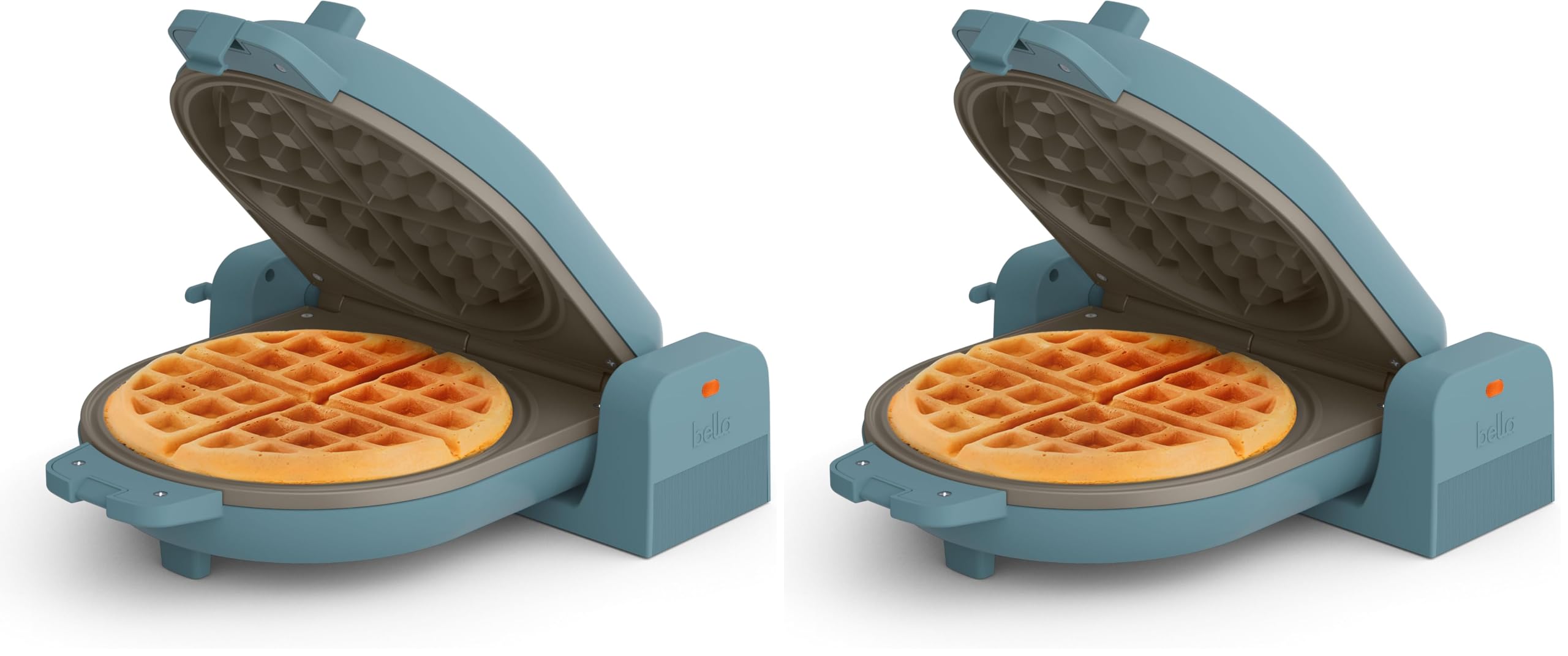 bella Flip-n-Store Waffle Maker,EverGood™ Ceramic Nonstick Coating,Fits-anywhere™ Kitchenware,Power Indicator Light &amp; Touch Handle,7” Wide &amp; 1" Deep Plates,1000 Watt,Surf,(Pack of 2)