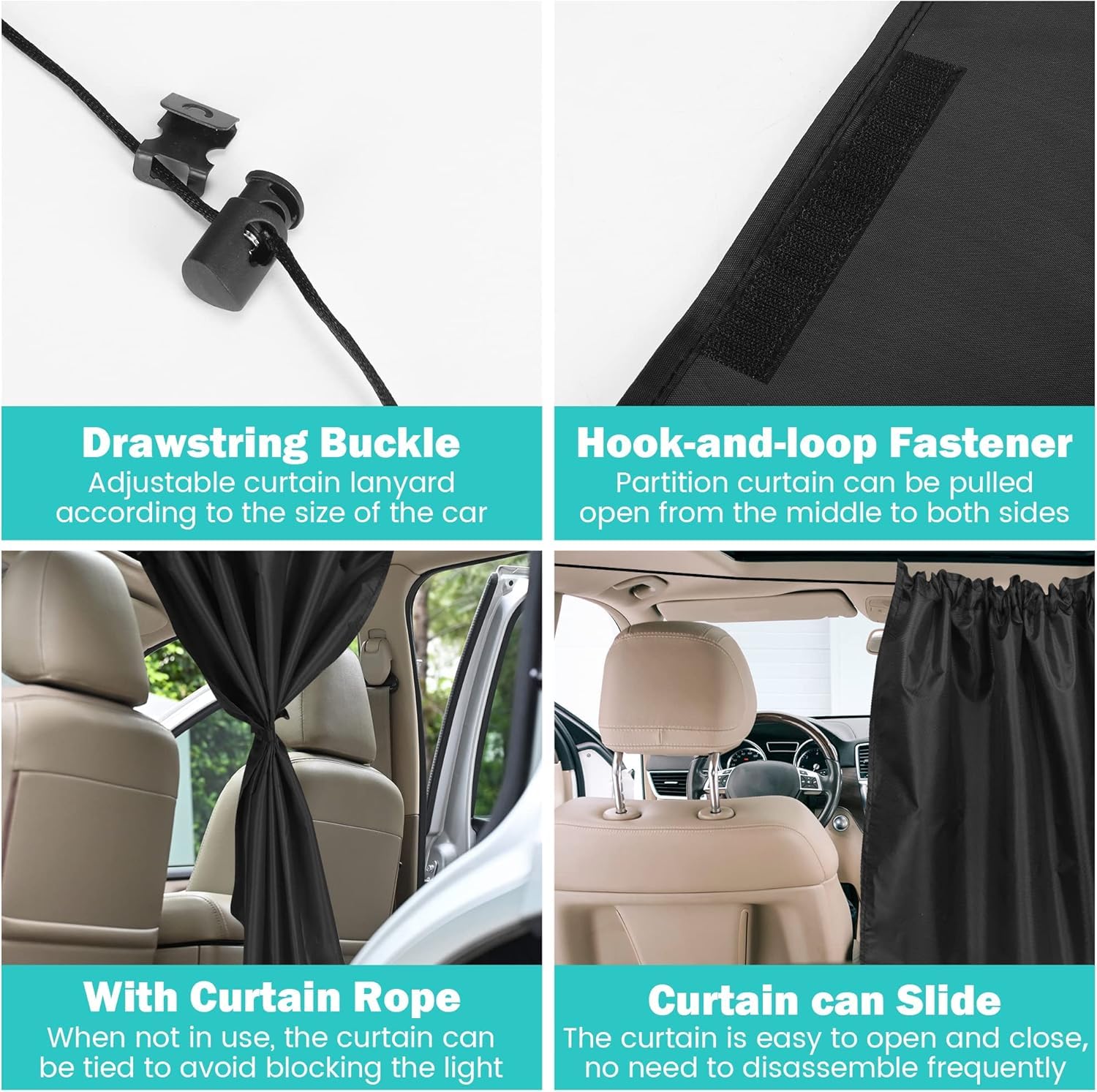 VANPET Lot de 5 Rideaux de Voiture en Tissu bloquant la lumière à 99% pour sièges arrière et fenêtres latérales - pour berline, SUV - pour Voyage, Camping - Lot de 5 Rideaux de Voiture Extra Larges