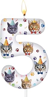 Cat Birthday Number Candles Cat Paw Print Themed Birthday Candles Paw Print Numeral Cupcake Topper for Cake Kitten Pet Theme Decorations Party Supplies(Number 5)