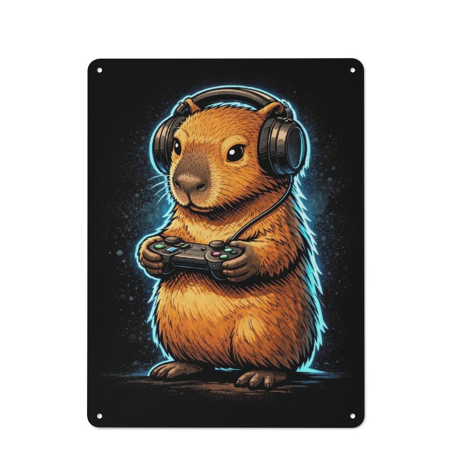 Junmoney Style-11 For Studio Or Craft Room, Capybara Gamer With Headset Rustic Tin Wall Plaque 40X30cm, For Vintage Wall Decor Fans, For Metal Sign Collectors