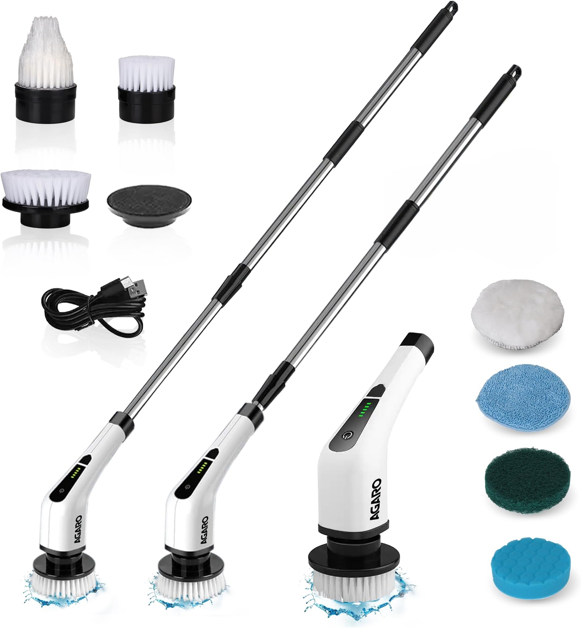 Royal Electric Spin Scrubber, Cleaning Brush Scrubber for Home, 400RPM/Min, 8 Replaceable Brush Heads, 90 Min Work Time, 3 Adjustable Size, 2 Adjustable Speeds, for Bathroom, Floor Tiles, White
