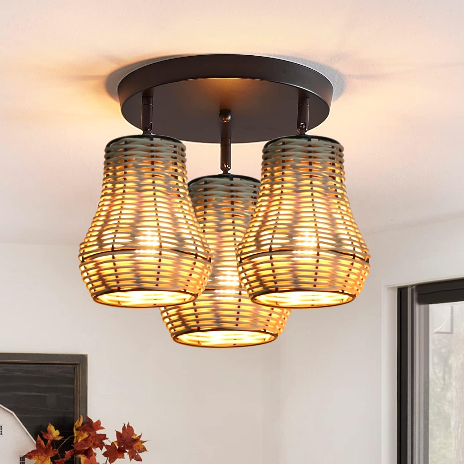 Kleiner Lampenschirm, Rattan, 3 Stück