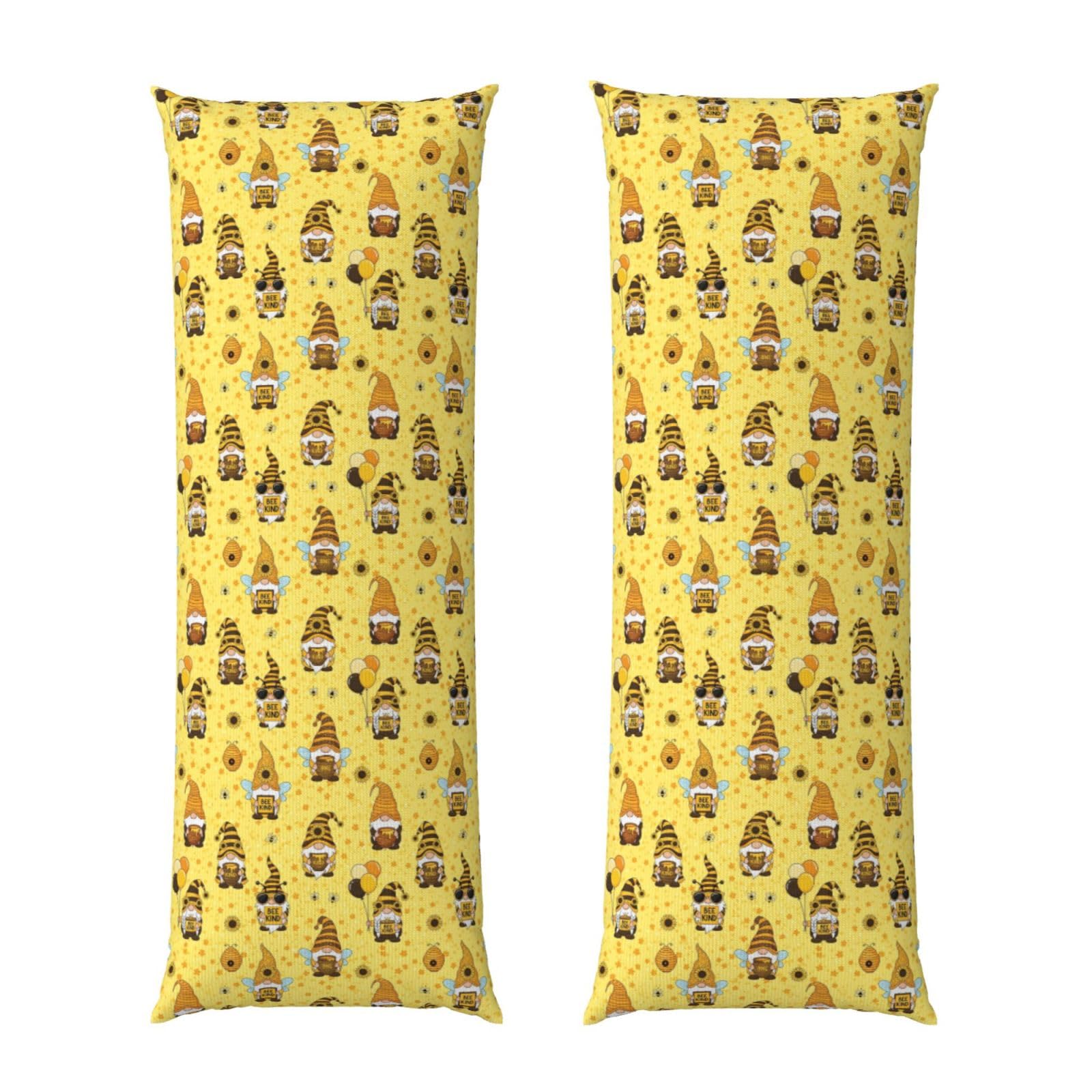 Long Body Pillow Cover 20x54, Funny Honeybee Gnomes Bee Sunflower Yellow Flowers Floral, Plush Velvet Pillowcase with Zipper, Cozyffy Rectangular Case for Bedroom Couch Sofa Sleeping