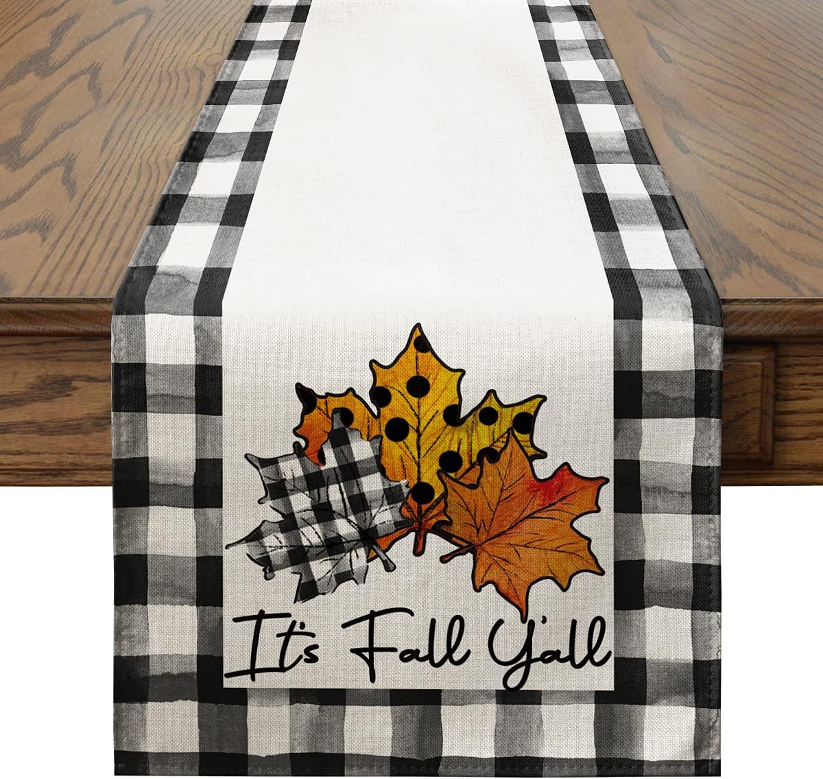 Artoid Mode It S Fall Y All カエデの葉 バッファロー格子縞レーステーブルランナー 季節の秋 収穫 ヴィンテージ キッチン ダイニングテーブル装飾 屋内 屋外 ホームパーティー装飾 13 X 72インチ Back30 Ir