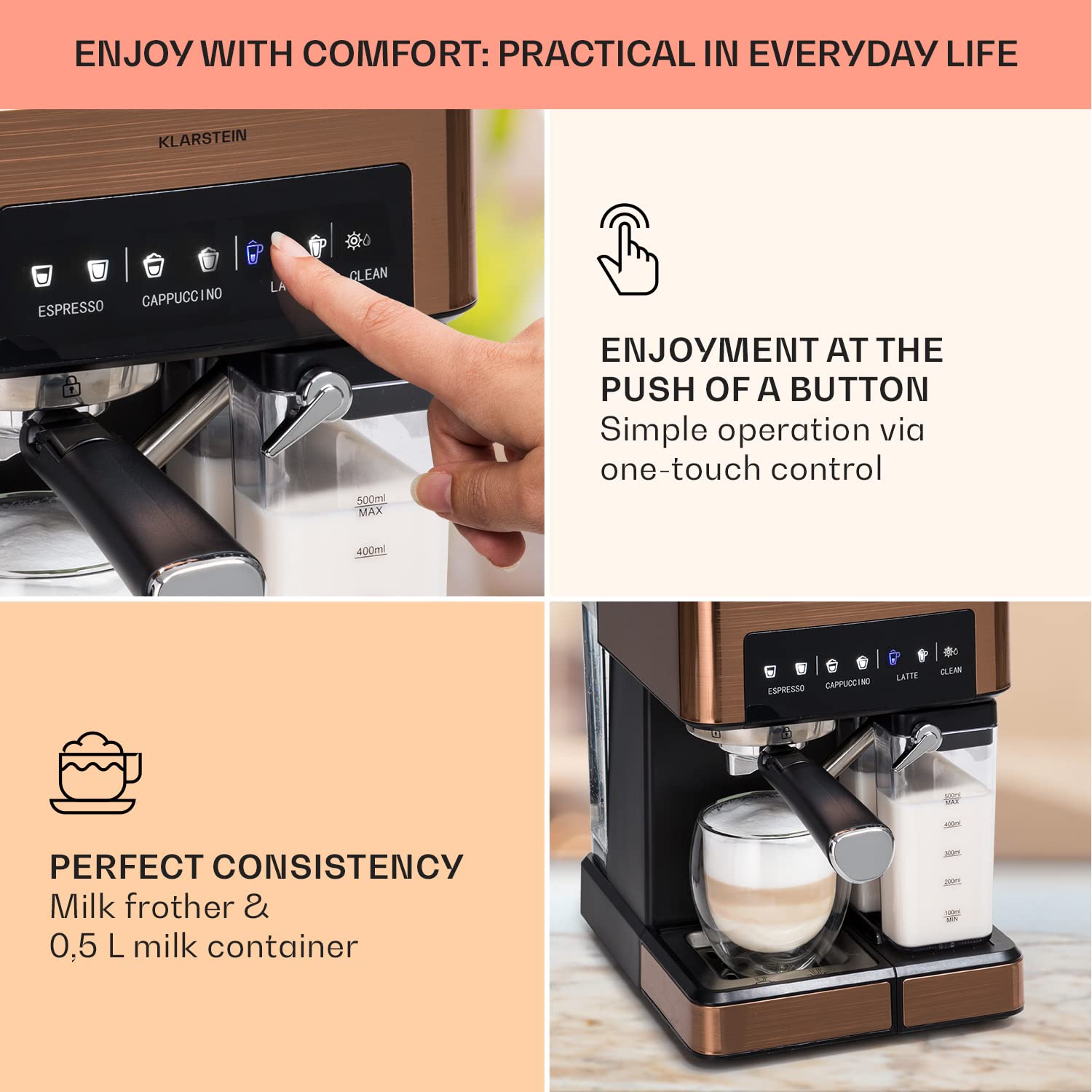 Ekspres kolbowy do espresso ze spieniaczem do mleka, Miniekspres do kawy 1,8 l z portafiltrem, Ekspres do kawy ze stali nierdzewnej z ciśnieniem 20 barów, 0,5-litrowy zbiornik na