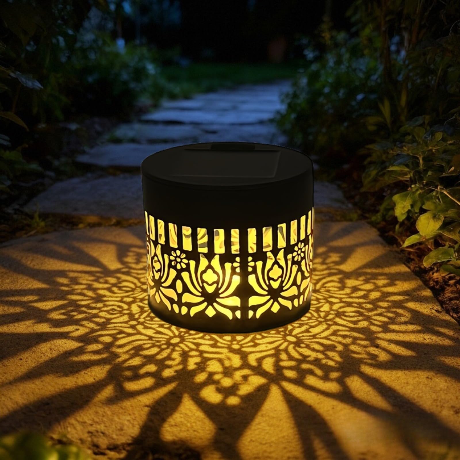JORCEDI Solar Lights Outdoor,Solar Powered Fence Lights,Hollow Out Metal Solar Light,Mandala Sunflower Metal Design, Outdoor Deck Step Wall Light, for Fence, Patio, Garden Decor (2pcs,Peony)