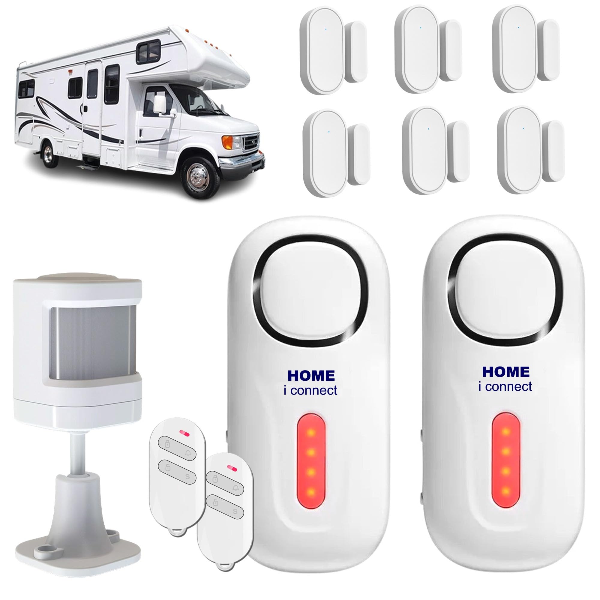 Alarme de Camping Car - 100% Autonome - 2 Sirènes : 1 pour Le Compartiment Moteur + 1 pour la Cellule - Alimentation par Piles - Pose Rapide - Entierement Programmée - Facile à Installer -