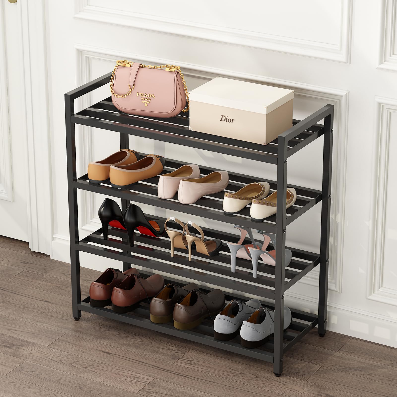 Amazon Brand - Umi 4 Layer Shoe Rack For Home Chappal Stand Sneakers Slippers Stand Footwear Bookshelf Storage Organizer Kitchen Storage Rack Portable Shoe Rack Metal Frame - 70.5x25.5x71cm (B0CS34XV77) Amazon Price History, Amazon Price Tracker