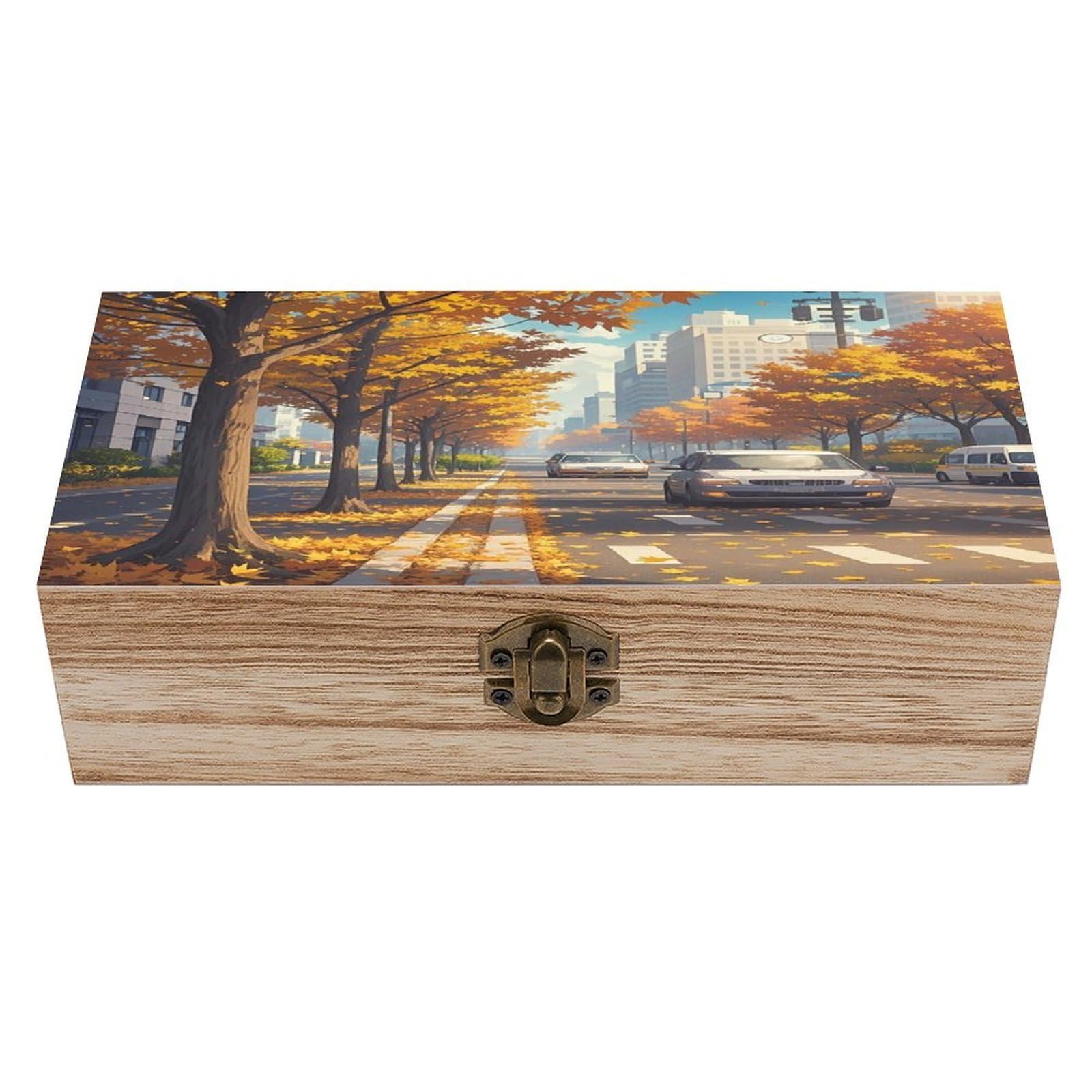 LZQPOEAS Urban Street View Wooden Box Storage Space to Organize Jewelry in A Beautiful Small Storage Box Decorative Card Boxes Memory Treasure Boxes for Crafts And Photo Storage