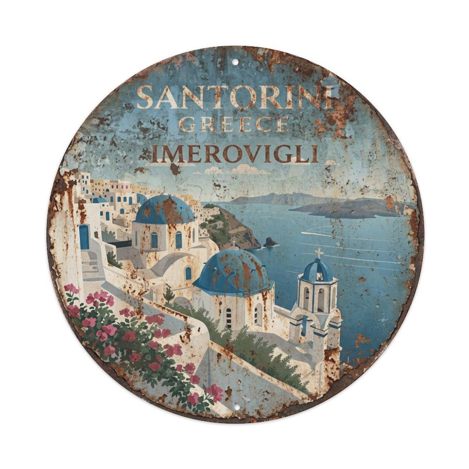 Galvaxio Style Vintage Travel Imerovigli Santorini Heights 1 Metal Tin Sign