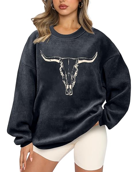 UNIQUEONE Boho Cow Skull Sweatshirt Women Cowgirl Shirt Rodeo Western Country Concert Outfits Nashville Graphic Pullover Tops