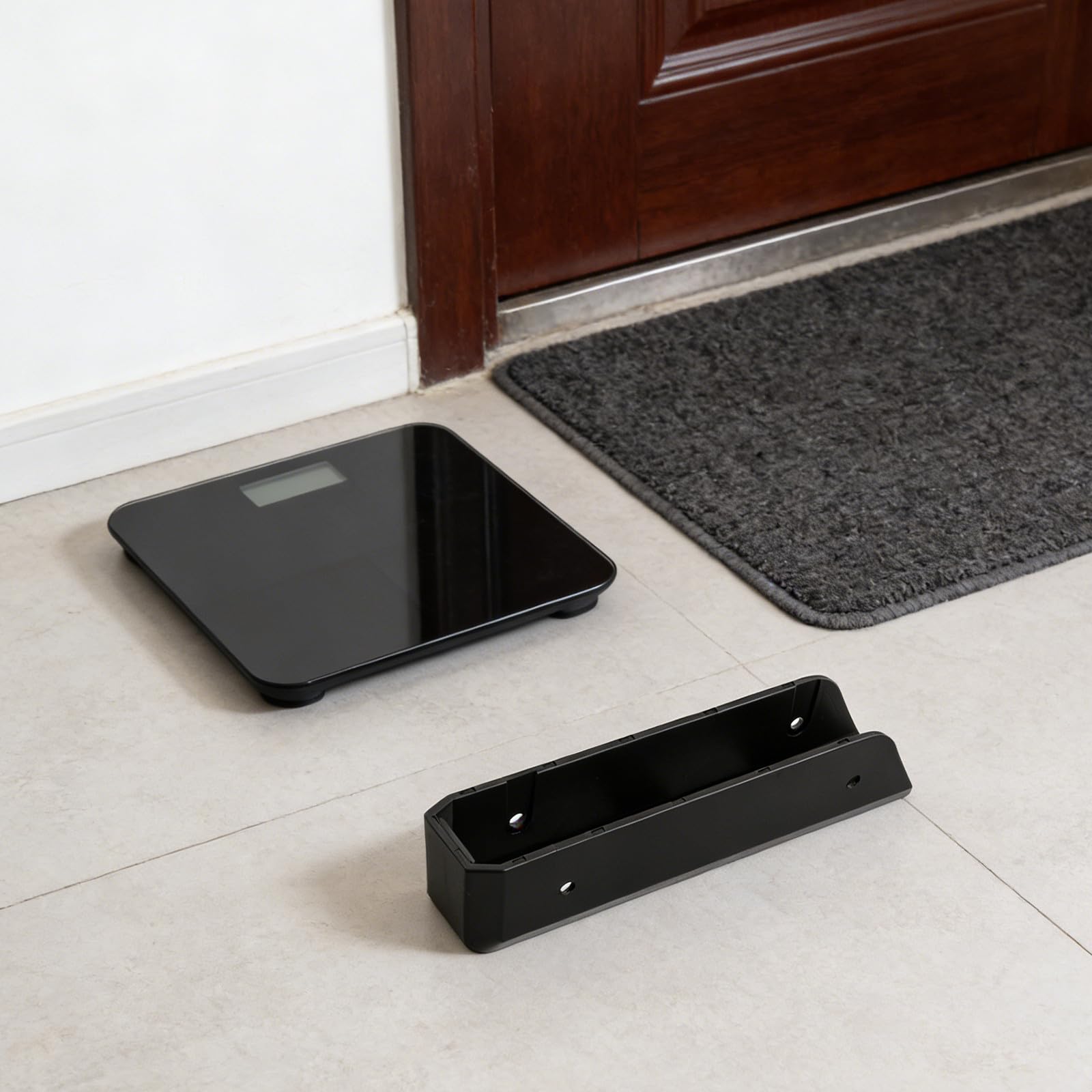 STOBAZA Soporte de Pared para Báscula de Acrílico Negro Instalación Rápida y Portátil, Estante Adecuado para Gimnasio y Viaje, Organizador Compacto para Básculas