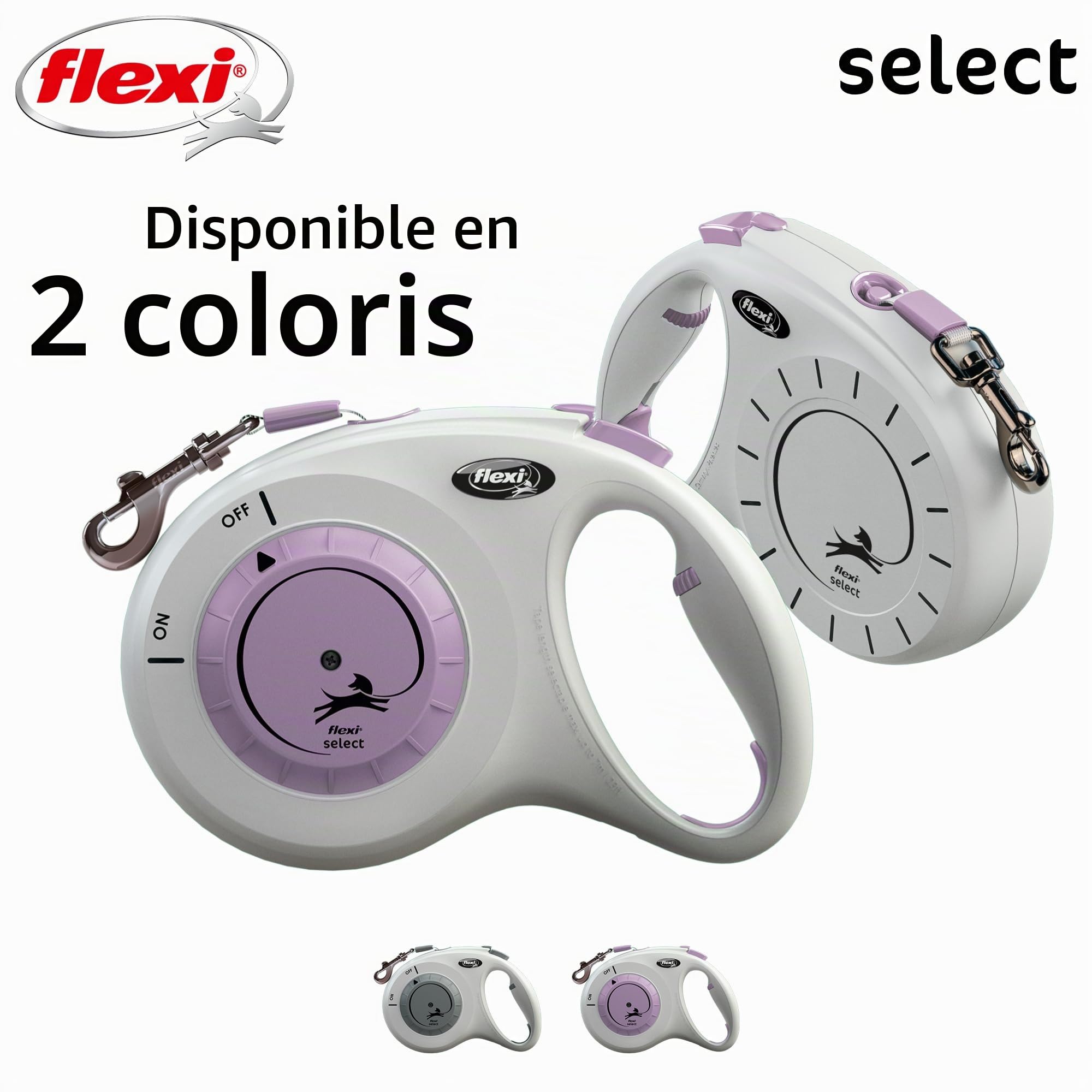 Flexi® Select M | Laisse à Enrouleur à Sangle réglable Entre 0-7 m | Gris/Violet | Laisse rétractable pour Chiens jusqu'à 25 kg | Poids : 440 g | Dimensions : 12,9 x 19,2 cm