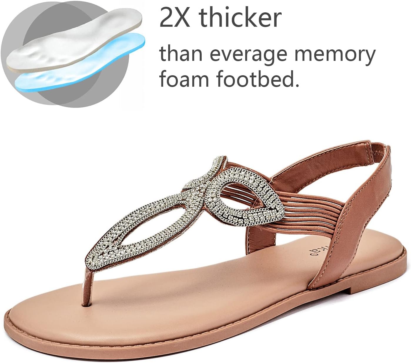 Luoika Women's Wide Width Flat Slides Sandals, Flip Flop Strappy Rhinestone Thong Sandals Comfortable Summer Beach Shoes for Women. - Image 5