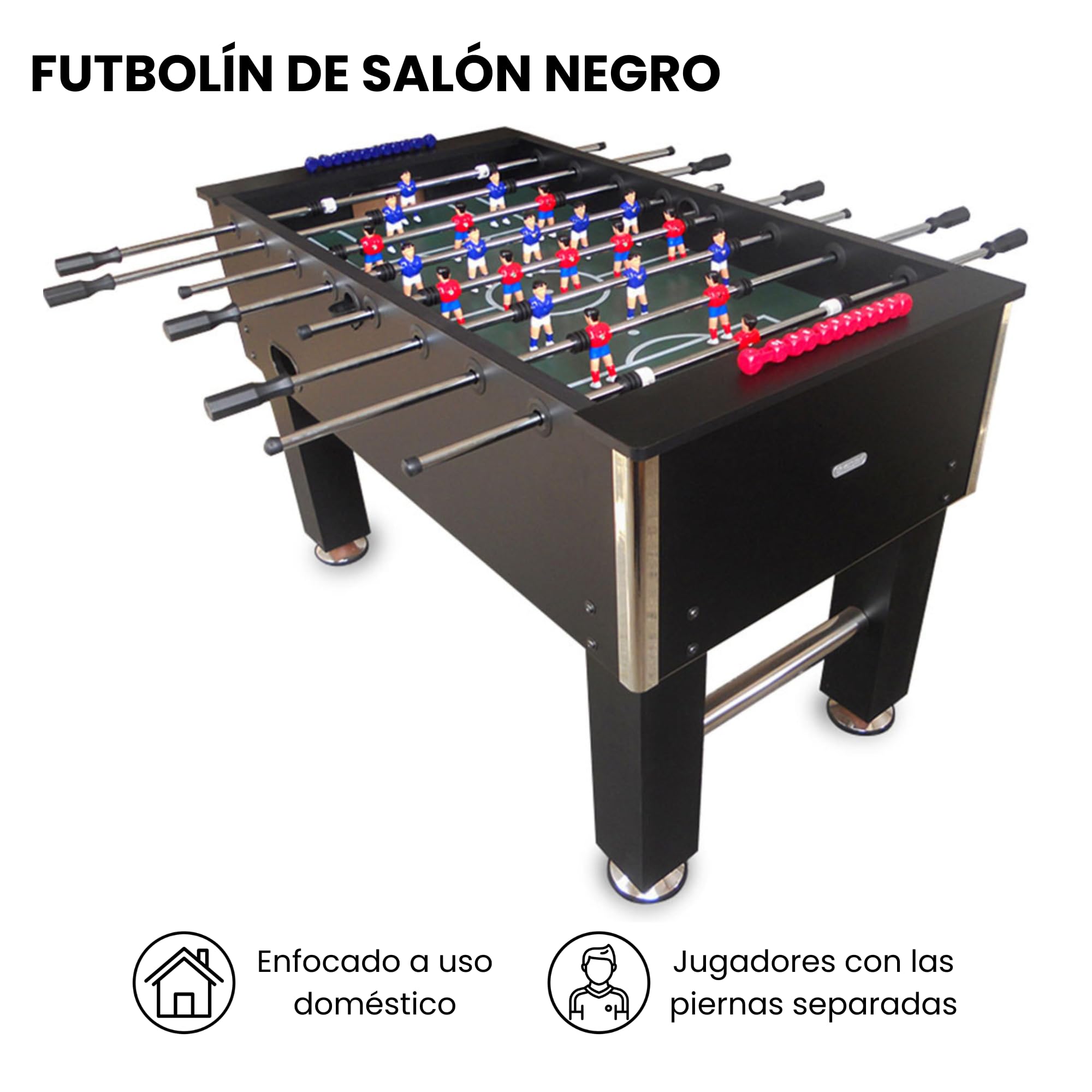 DEVESSPORT Futbolín Semi Profesional Salón Negro con Retorno de Bolas| Jugadores de Piernas Separadas + Retorno de Bolas + 2 Pelotas Incluidas | Pack Futbolín Semi Profesional con Niveladores