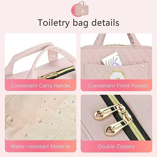 Miniatura 3 de Neceser de viaje para mujer, bolsa de maquillaje rosa personalizada, resistente al agua, organizador portátil para accesorios, juego de cepillos,
