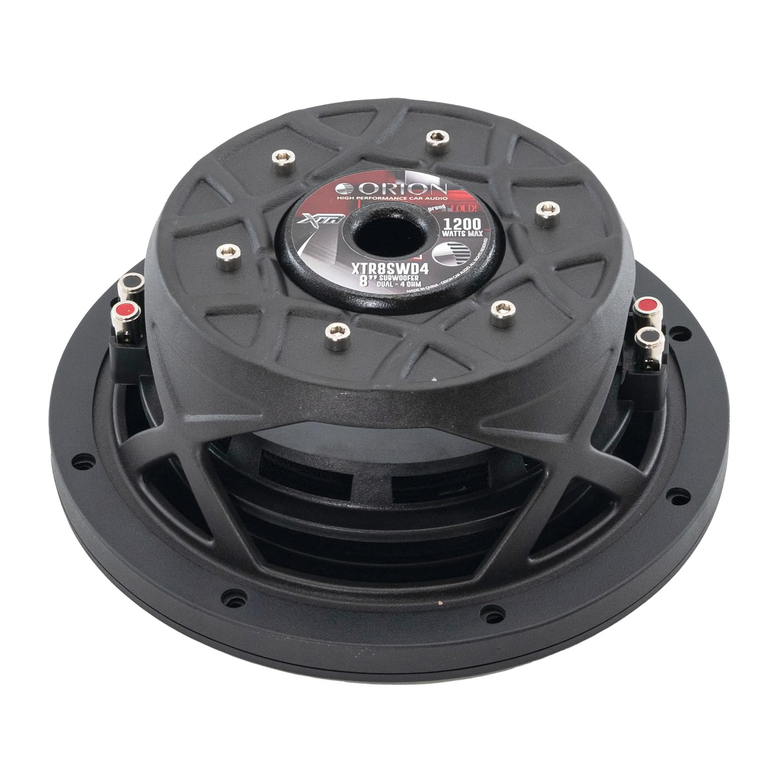 Orion XTR Series XTR8SWD4 - Subwoofer Delgado para Coche, 8 Pulgadas, Potencia máxima de 1200 W, 300 W RMS, Doble 4 ohmios, Cono Recubierto UV, Envolvente NBR, Repuesto Compacto OEM para Lexus, BMW