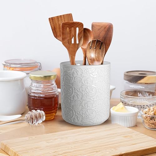 Miniatura 7 de MEIGUI Soporte de cerámica para utensilios de cocina, soporte grande para utensilios de cocina con parte inferior de corcho de protección para