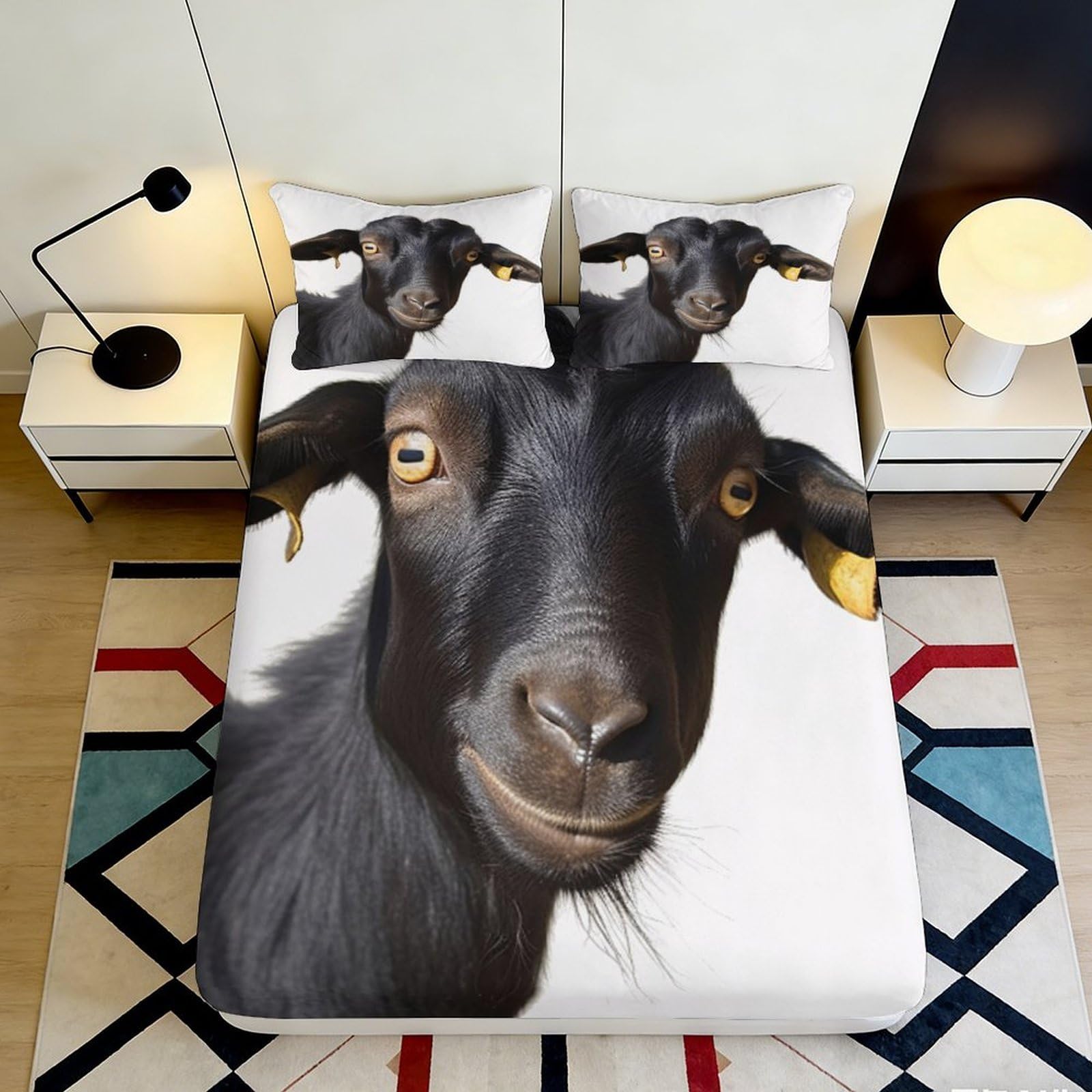 3D Printed Goat Fitted Sheet Microfiber Non-Slip Deep Pocket Goat Mattress Fitted Cover Bedroom Bedding for All Ages 90x200x25cm