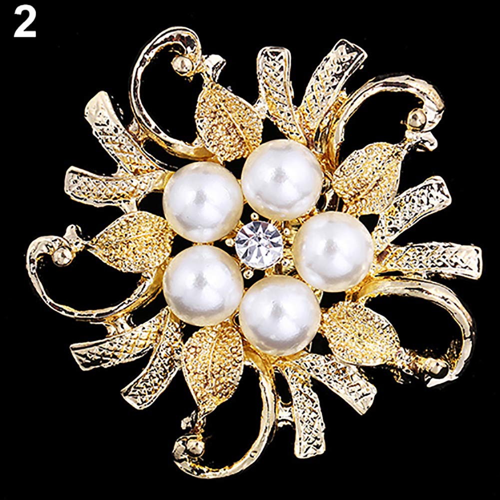 Spilla A Fiore Artificiale Brussel – Con Foglie, In Lega E Tessuto – Accessorio Per Matrimonio, Cerimonia, 10x5 Cm - 2