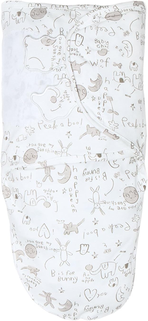 Baby Swaddle Blankets/Sack,100% Muslin Soft Cotton,White/Grey,Animals,Tight Breathable Lightweight Easy Swaddling,Shower Gift for Baby Boys and Girls,0-3 months
