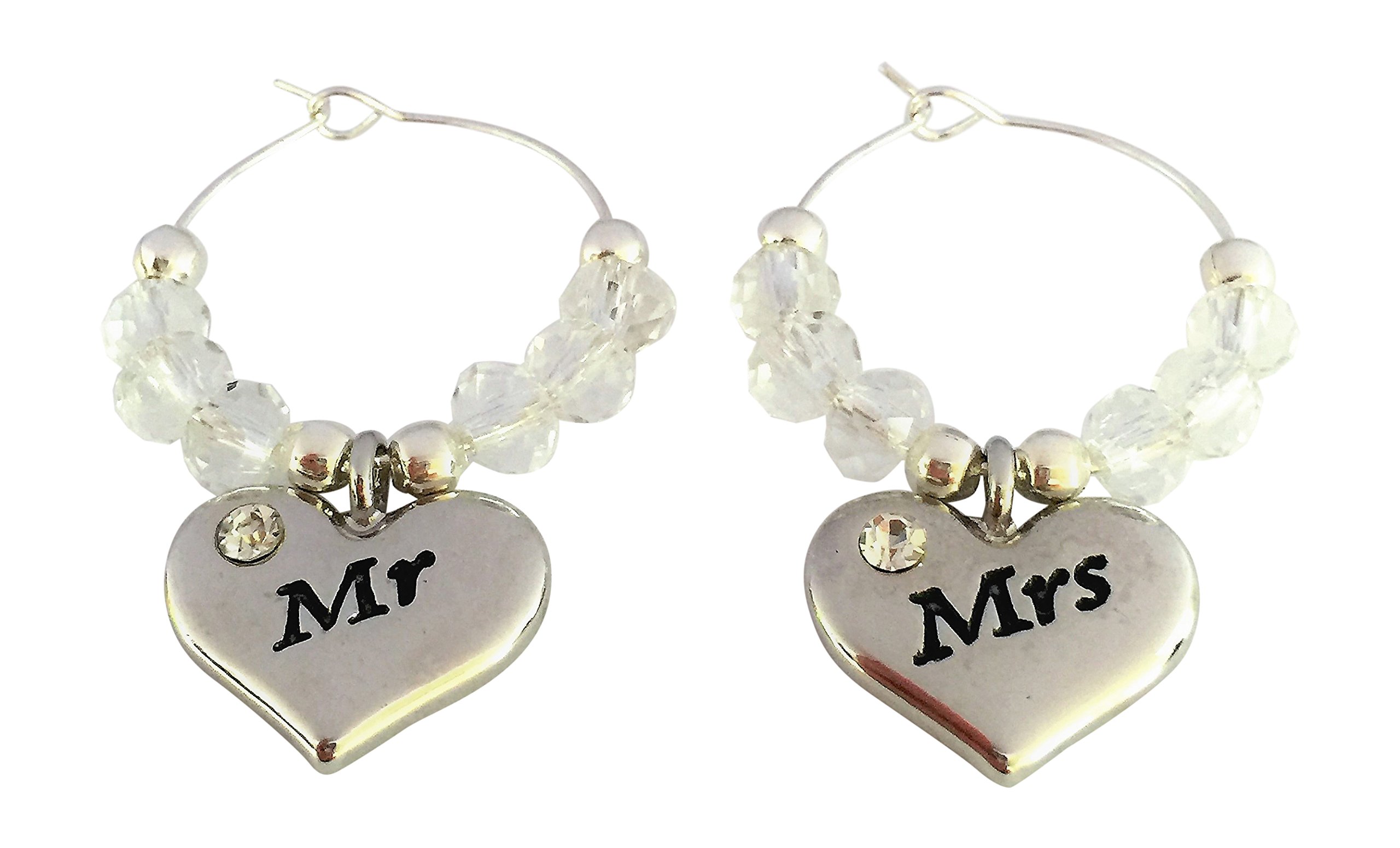 Libby's Market Place Mr & Mrs ~ Set Of 2 Heart Shaped Mr & Mrs Wedding Gift Glass Charms On A Gift Card (Mr & Mrs ~ Set Of 2)