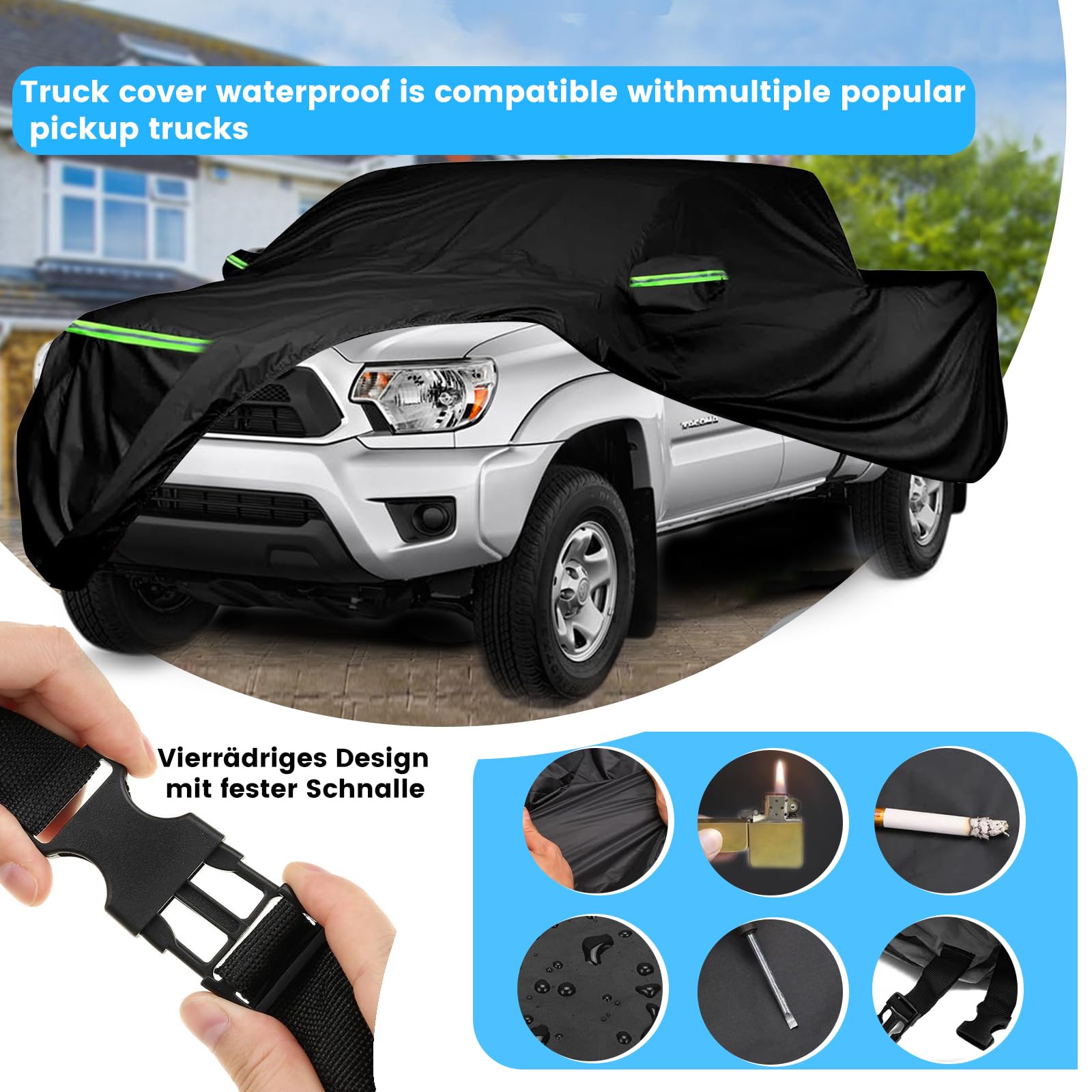 Funda de Coche Pick Up - Oxford de DuPont Funda Coche Exterior Pick Up, Resistente al Viento y la lluvia, Protección UV, Protección Integral para Todo el Año, Compatible con Hilux,Ranger,Navara,Amarok