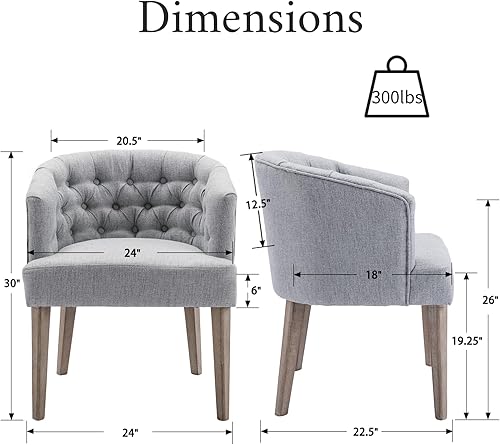 Miniatura 10 de Mid-Century - Juego de 2 sillas de comedor tapizadas de lino, cómodas sillas auxiliares con patas de madera para comedor, sala de estar, patrón