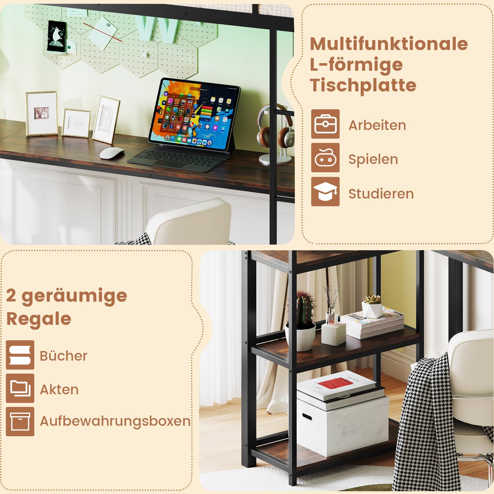 GOPLUS Łóżko piętrowe 90 x 200 cm z biurkiem, łóżko piętrowe z oświetleniem LED i funkcją ładowania, łóżko piętrowe dla dzieci z półkami i zabezpieczeniem przed wypadnięciem, łóżko dziecięce, łóżko