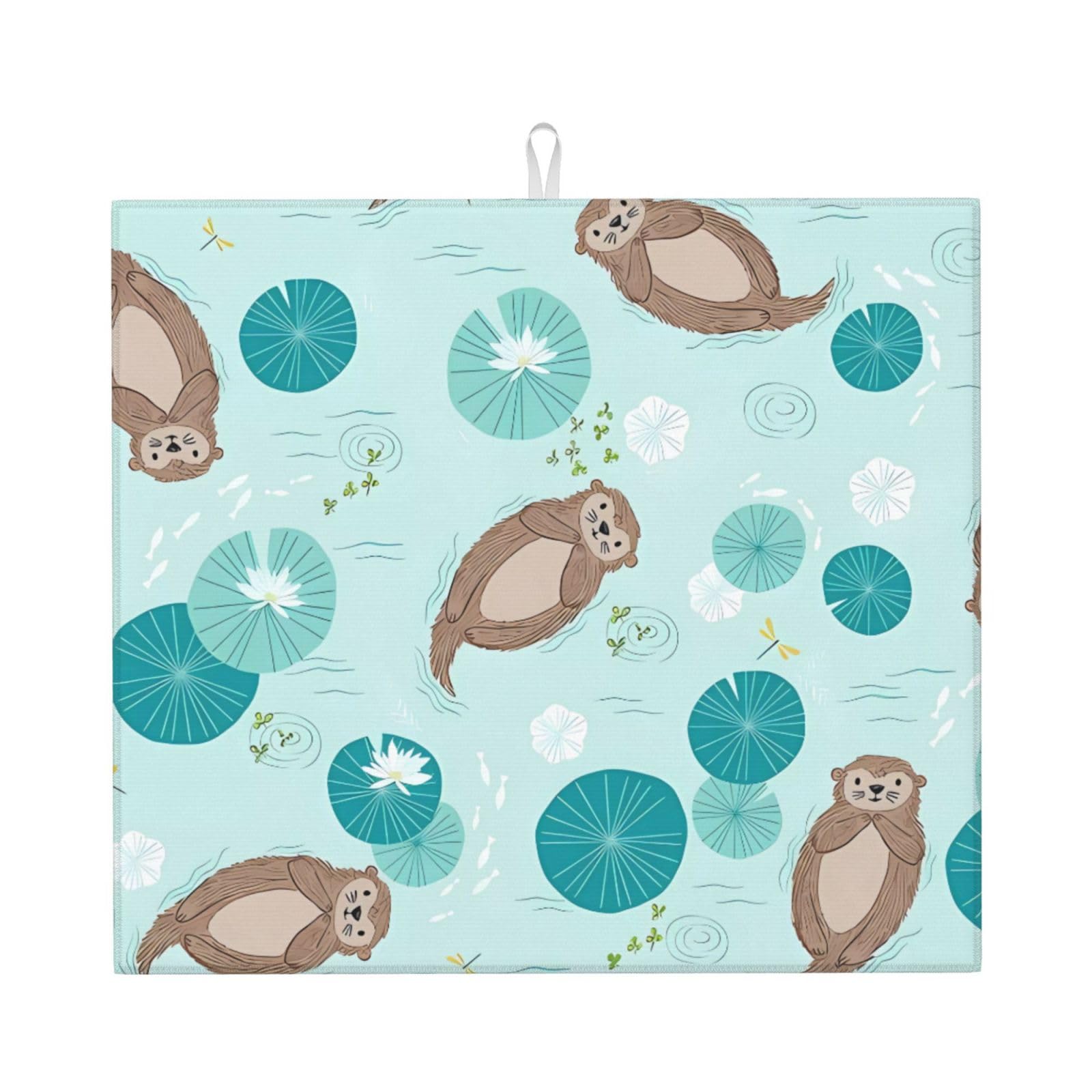 YYHHAOFA Otters Prints Kitchen Drying Mat – Absorbent Dish Throw for Countertops, Quick-Dry Non-Slip Layer with Stylish Prints, for New Homes