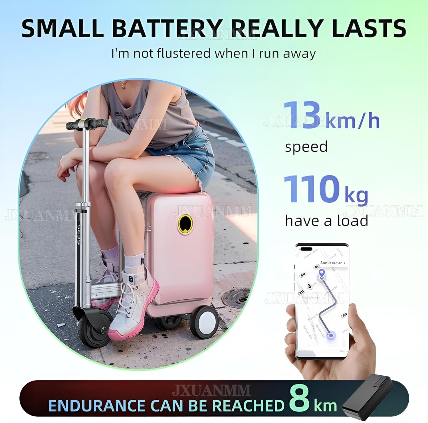 Electric Suitcase You Can Ride, Smart Rideable Suitcase with 73.26WH Removable Battery, External Charging Port, Luggage Scooter for Travel Load 110kg Pink-20L-SE3S