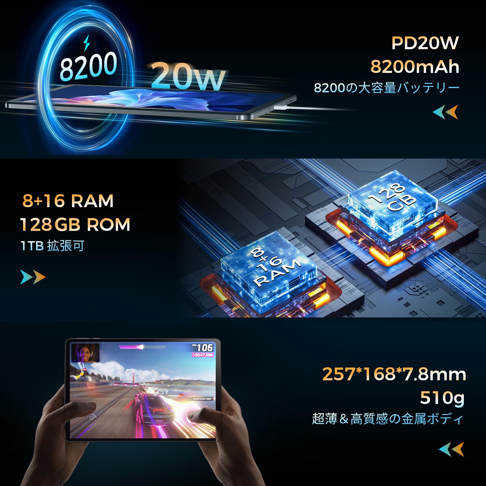 RebotAi 11インチ Android 15 タブレット G100 2560x1600 24+128GB
