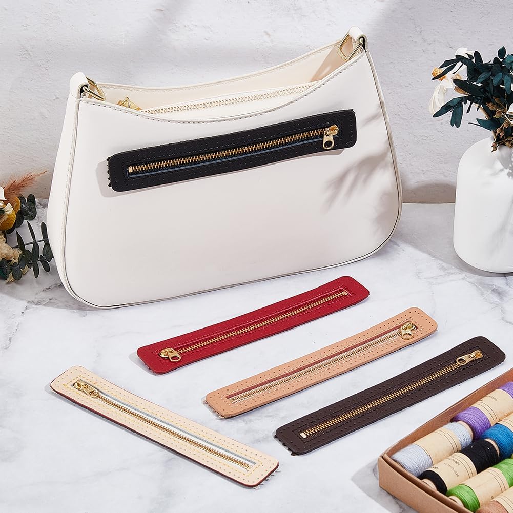 5PS Genuine Leather Zippers 7.1 x 1.2 Inch Metal Separating Zipper Frame Replacement 5 Colors Cowhide Sewing Coil Bulk Bags Making Accessories for DIY Knitted Crochet Shoulder Bag Wallet