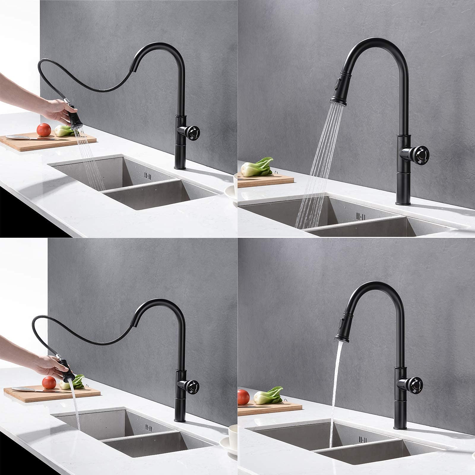 TTDGYYXW Grifos mezcladores para Fregadero de Cocina, Grifo Mezclador para Lavabo de Estilo Industrial con extracción, Grifo Monomando de Agua fría y Caliente, burbujeador de 2 Funciones, Cromado,