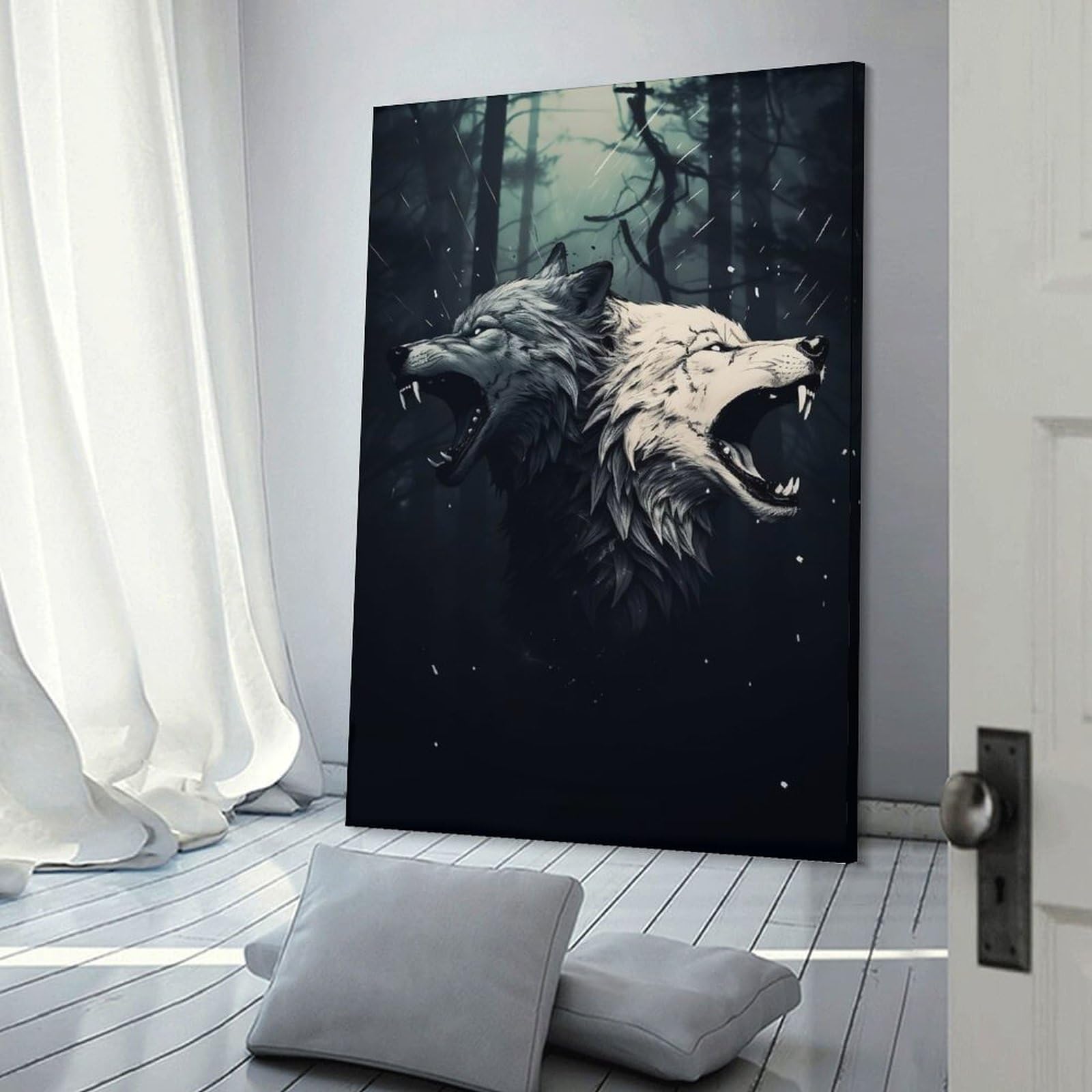 Junmoney Majestic Wolves Wall Art Print, 24x36inch(60x90cm), for Corridors, Hallways Or Apartment Entries, Wall Decor to Refresh Empty Corners
