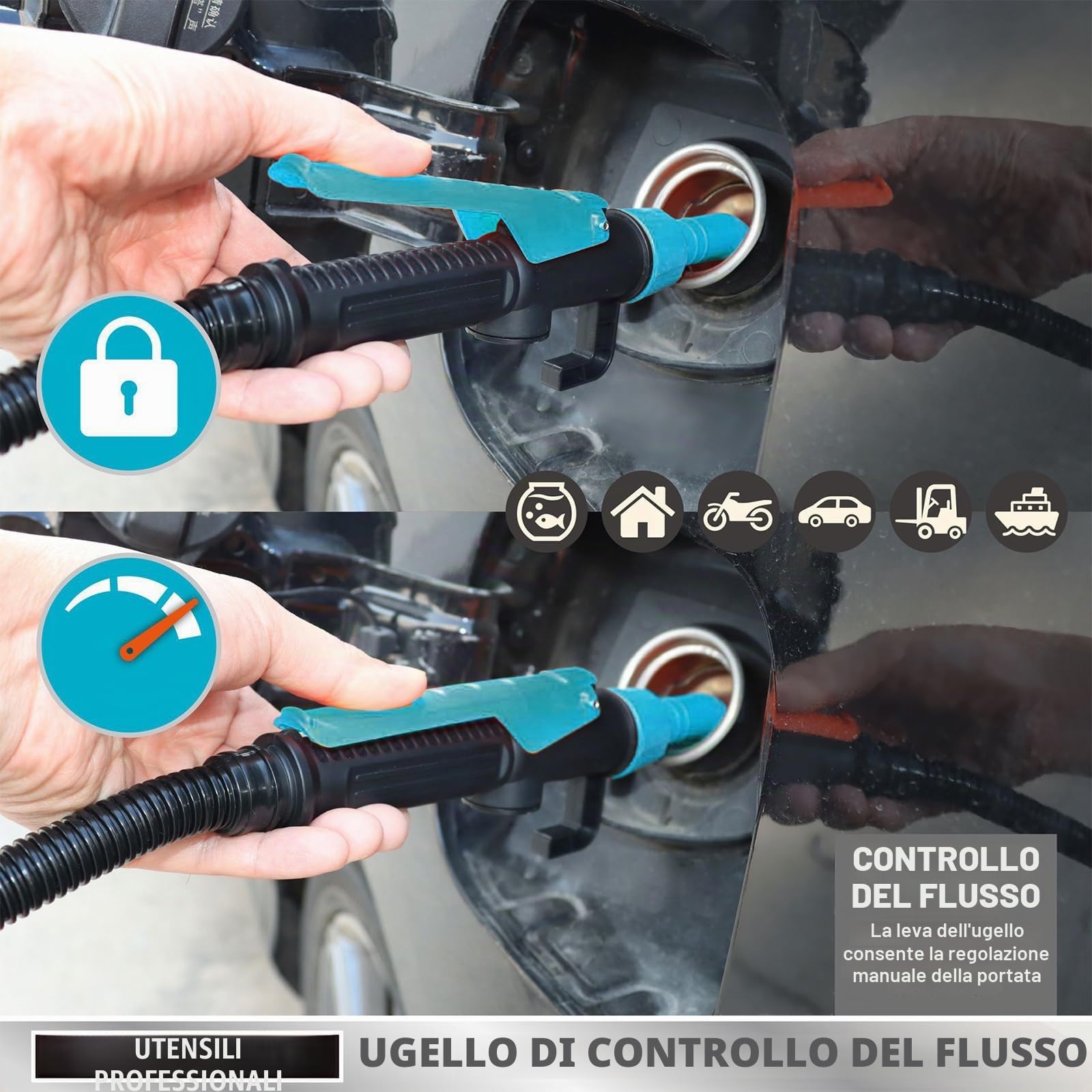Pompa a benzina elettrica a batteria,Pompa di Trasferimento Portatile con Ugello di Controllo di Flusso,tanica aspirazione automatica per benzina