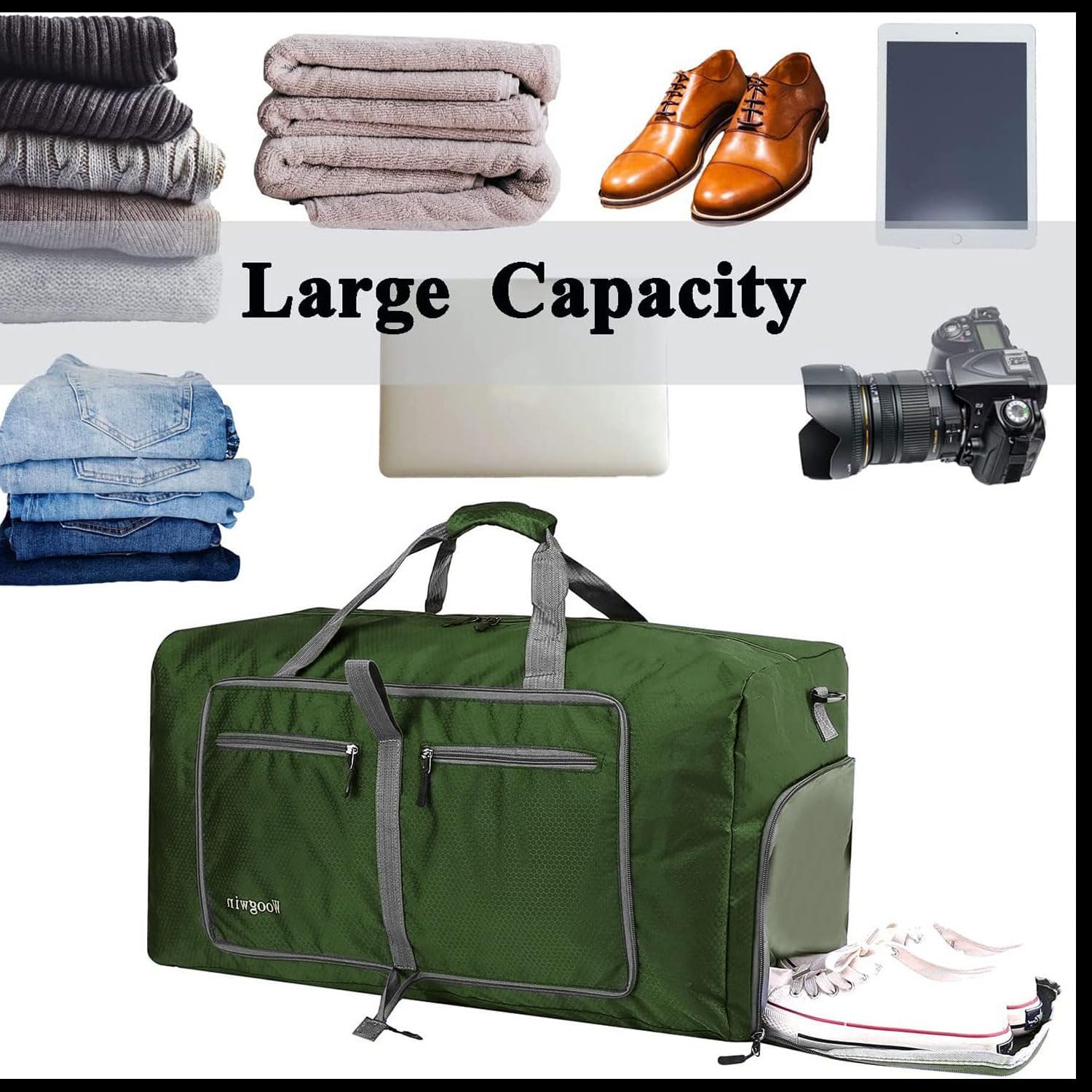 60L Borsone da Viaggio Grandi Pieghevoli Borsone Palestra Uomo Donne Borsa da Leggero e Impermeabile Borsoni Weekend Notturno per Campeggio Bagagli Sport Vacanza