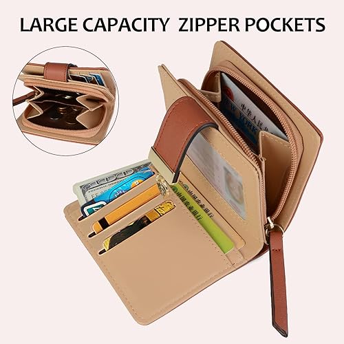 Miniatura 6 de VODIU Monedero corto de cuero para mujer, tamaño mediano, con hoja plegable, tarjetero, monedero pequeño, hebilla y cierre de embrague