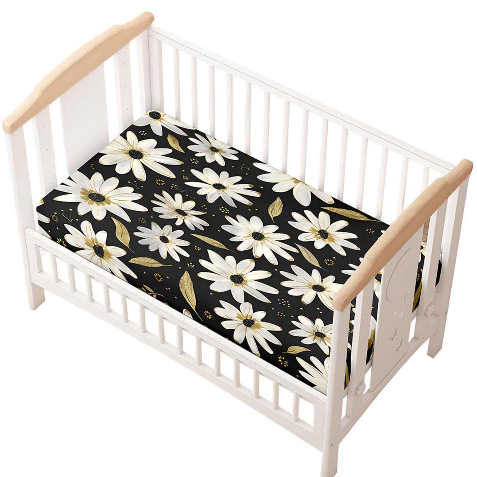 Odot Cot Bed Fitted Sheet, Moses Basket Fitted Sheet 3D Daisy Pattern Soft Microfibre Crib Bedsheets Bassinet Bedsheet Mattress Protector for Kids Boy Girl (Leaf,75x30cm)