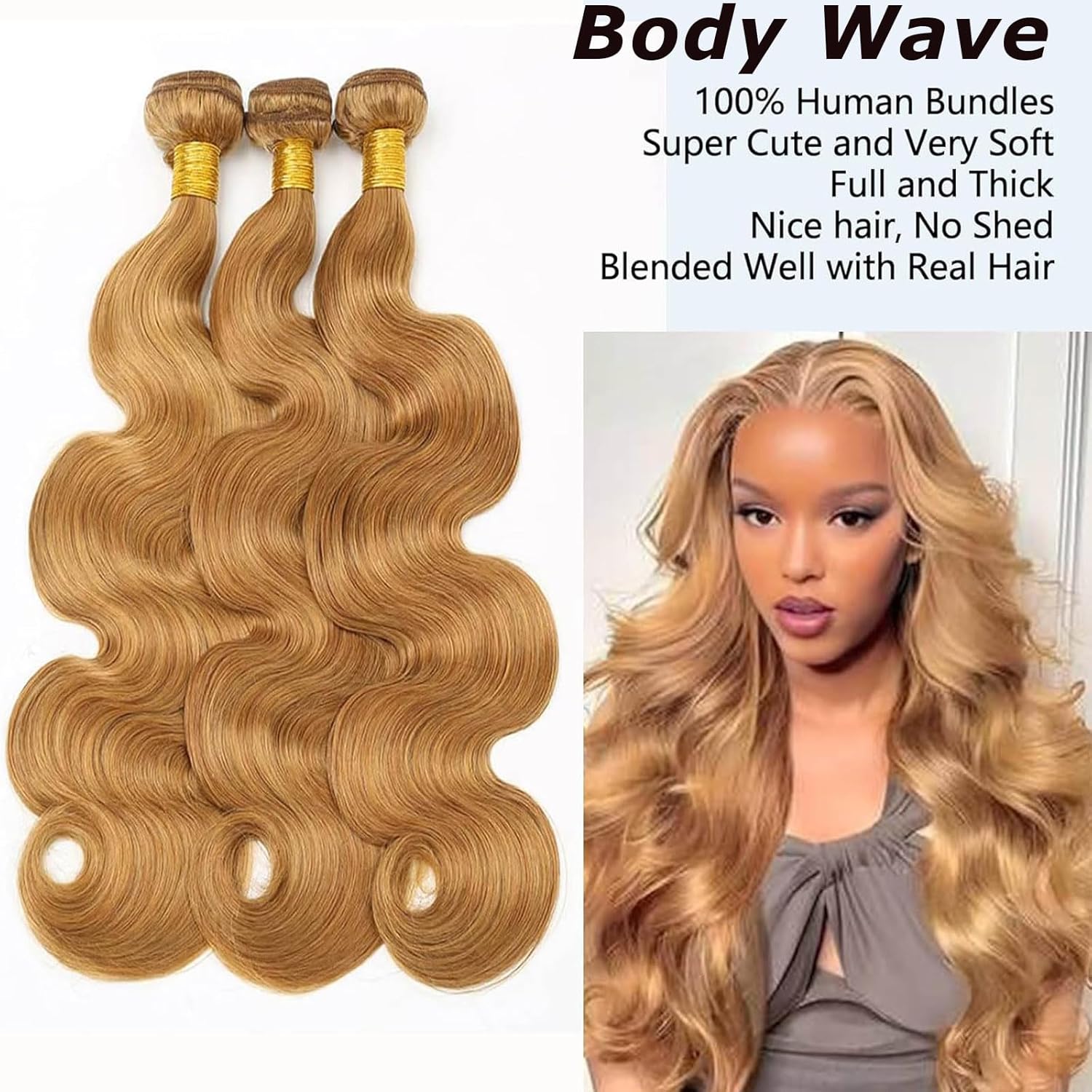 Bundles Human Hair 14 16 18 Inch Body Wave Brown 27 Human Hair Bundles 11A Unprocessed Brazilian Virgin Quick Weave Hair Extensions for Black Women