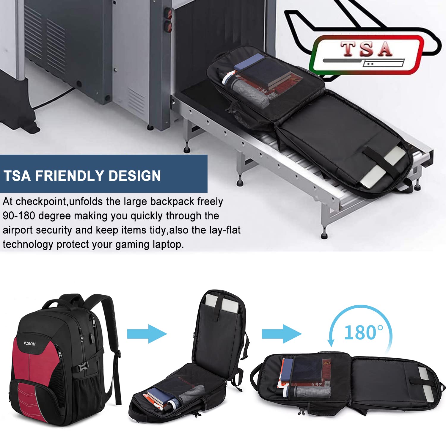 Zaino Donna Grande 55L Zaino per PC Portatile 18.4 Pollici Zaino Porta PC con Caricatore USB Zaino Lavoro Donna Impermeabile Zaino Laptop Computer Zaini per PC Portatili per Viaggio Scuola,Rosso