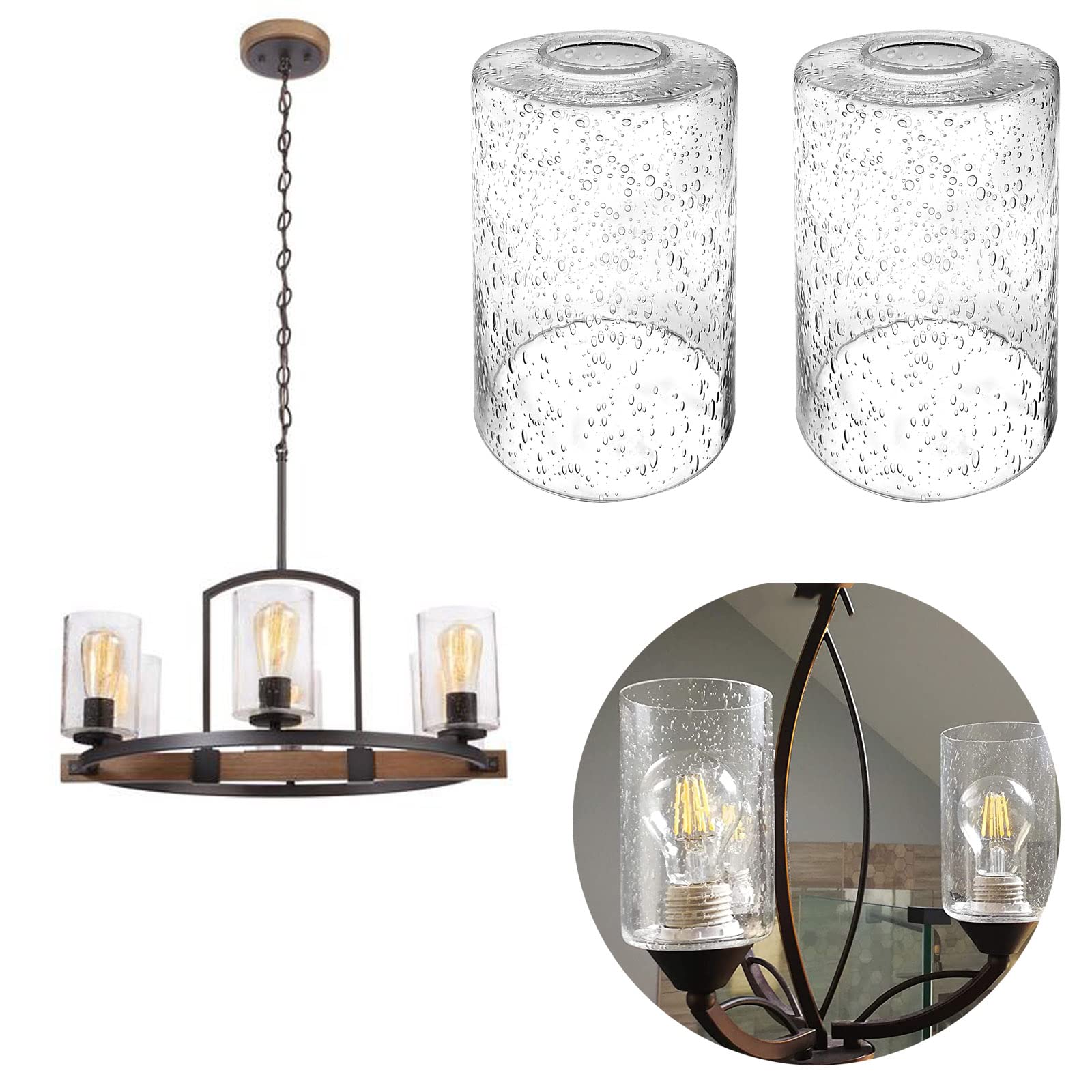 Reemplazo de pantalla cilíndrica de lentes de burbujas con adaptador de 1-5/8 pulgadas, accesorio de iluminación, globos de vidrio transparente, 1 paquete 6