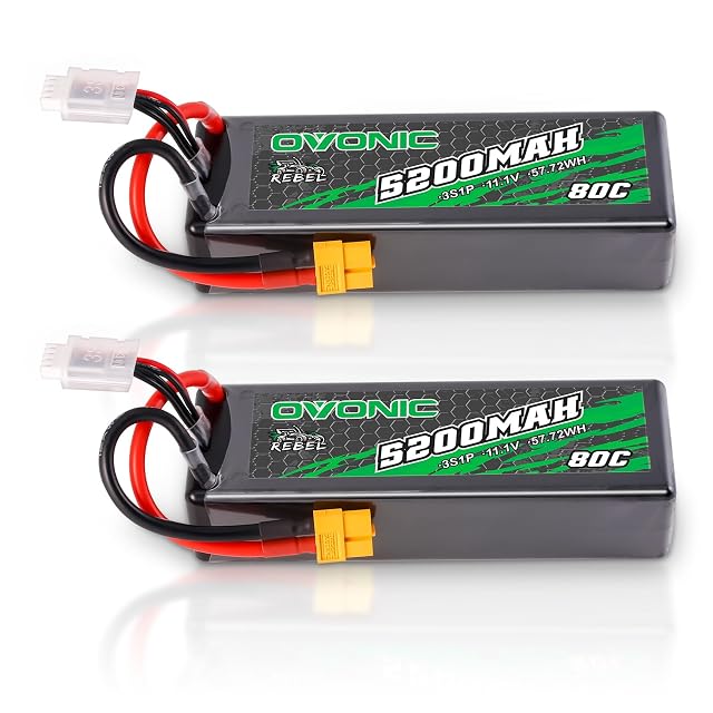 OVONIC 3S - Batería de polímero de litio (80 C, 5200 mAh, 11,1 V, con conector XT60, 2 unidades)