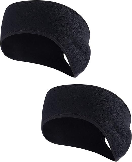 QKURT 2PCS Fleece Ponytail Headband, Lightweight Winter Headband Ear Muff Polar Sport Band for Women Running Yoga Skiing Outside Sport