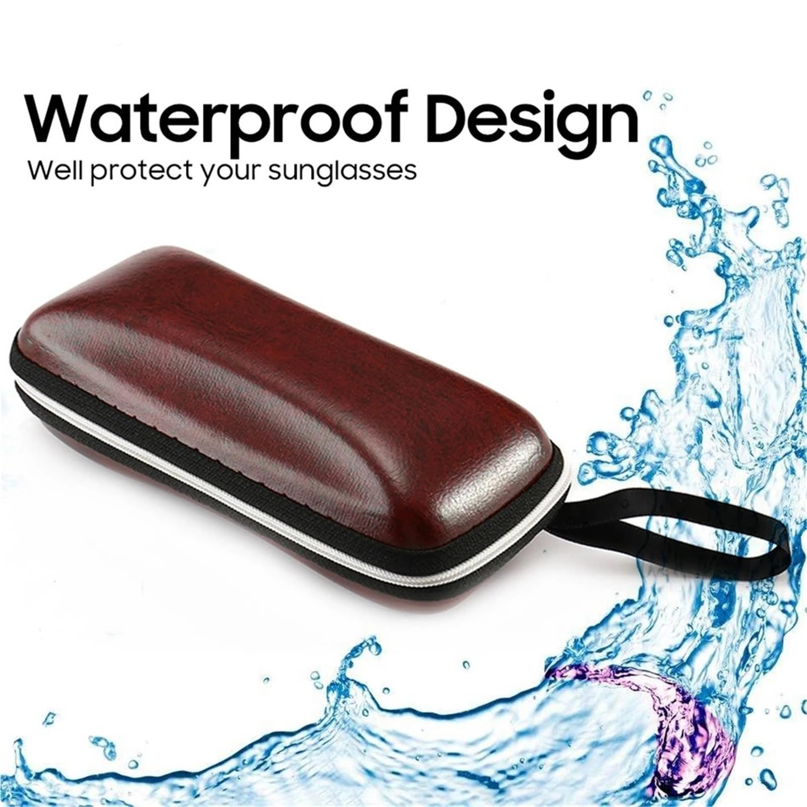 Estuches para Gafas, Estuche for Gafas de Sol Hombre, Piel sintética Negra, con Cremallera, Impermeable, for Guardar y graduadas(Brown)