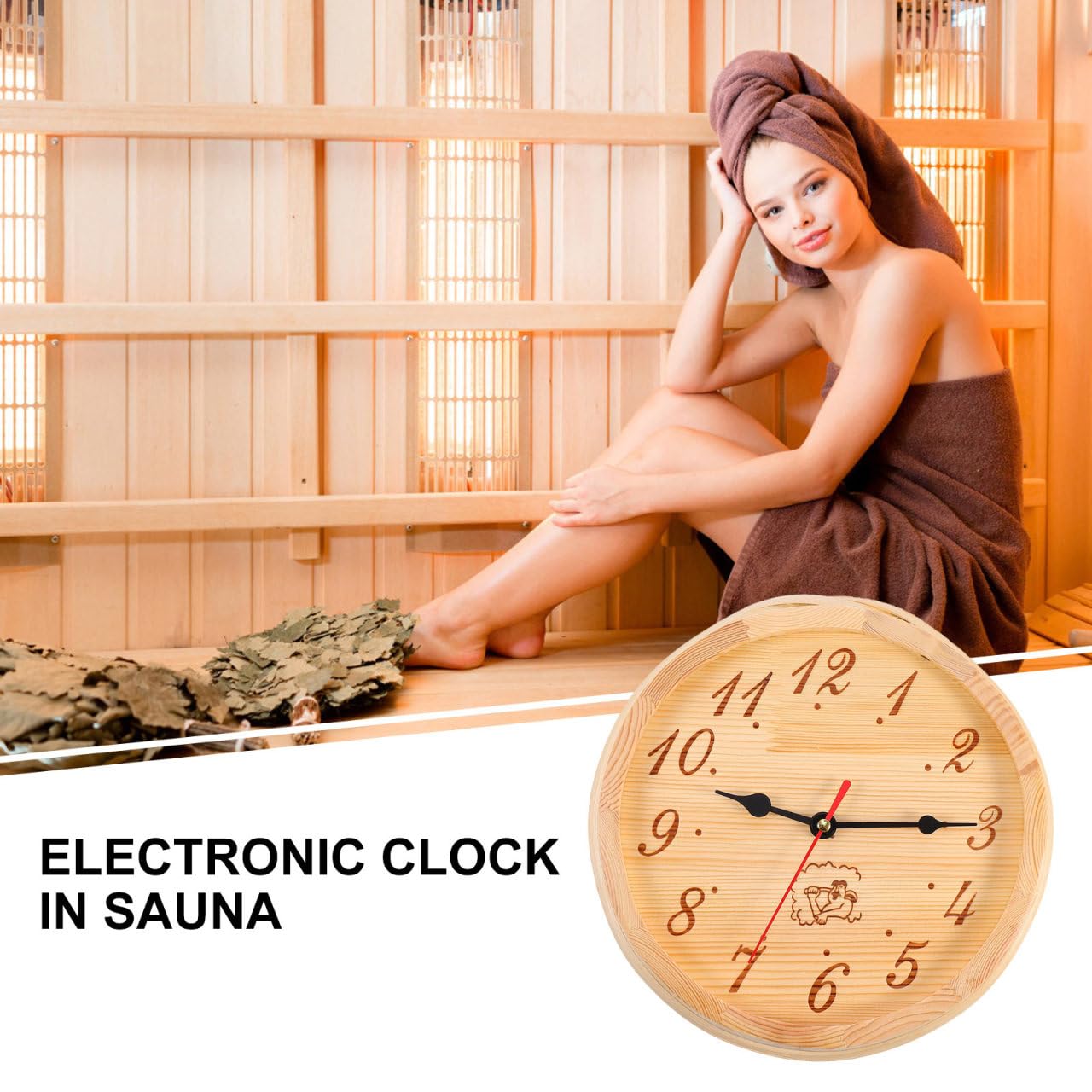 Alipis Kreative Sauna Holz Uhr – Wanduhren Für Sauna Feuchtigkeitsbeständig Einfache Montage Attraktives Deko-Zubehör Für Dampfbad Und - 223 cm