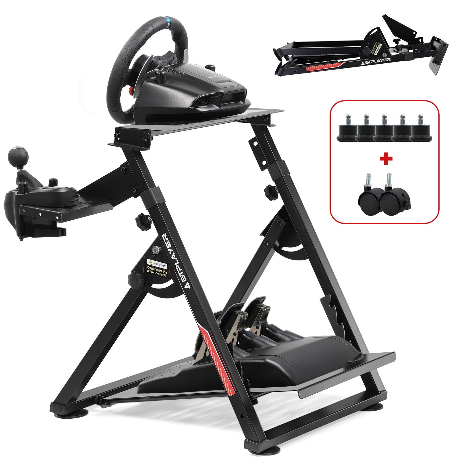 GTPLAYER Supporto del volante per il volante da gioco G923 G29 G920 T300RST500RS Force Feedback e cambio TH8A V1 - Poggiapiedi regolabile in altezza, rosso (Pro Red)