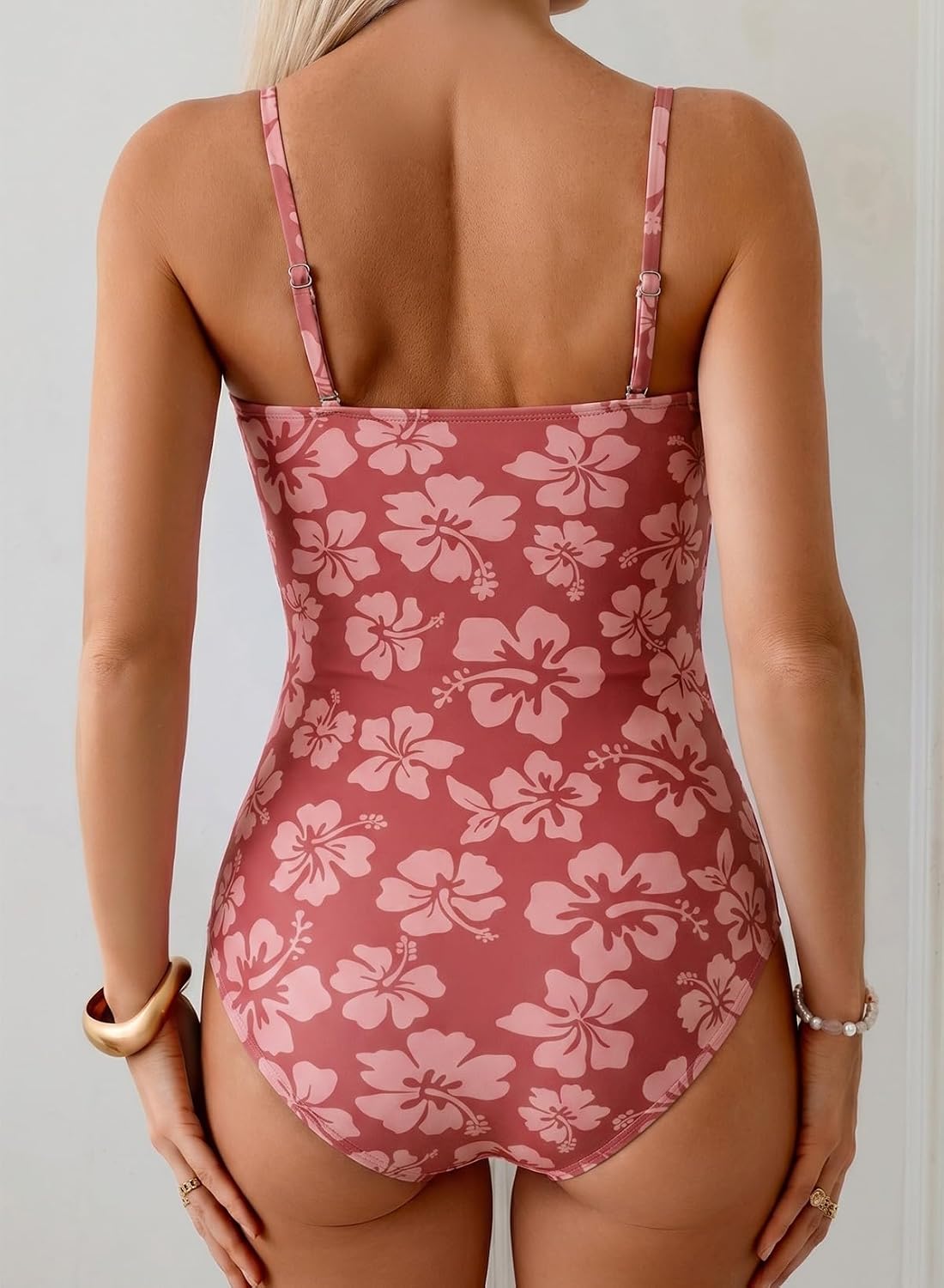 Herseas Women's Tummy Control One Piece Swimsuit Floral Print Ruched Tie Front Bathing Suit Slimming Resort Wear