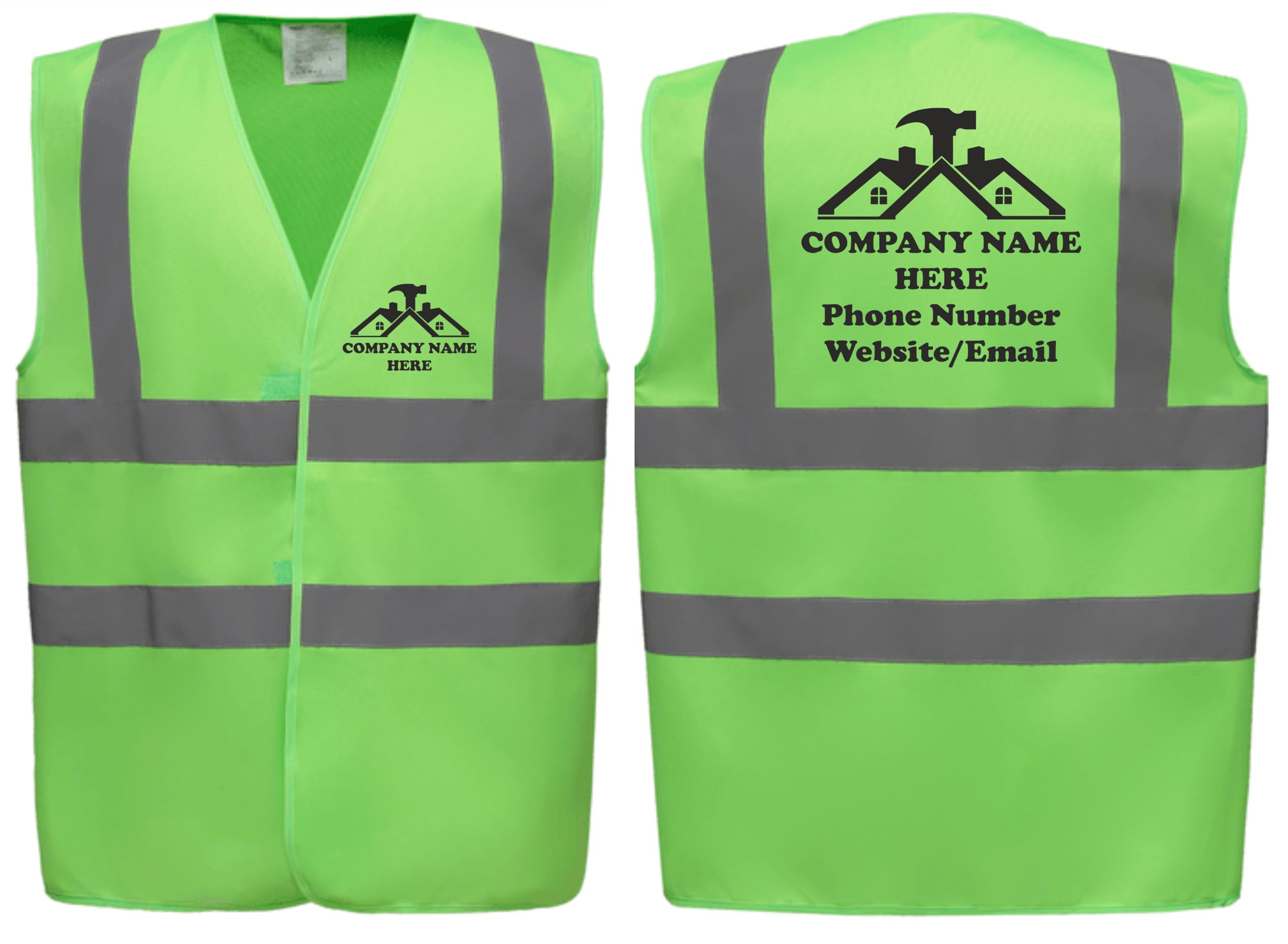 Custom Printed Personalised Hi Vis Vests – Add Your Roofing Company Details, Ideal for Roofers & Construction Workers by Brook Hi Vis (Lime Green, 3XL)