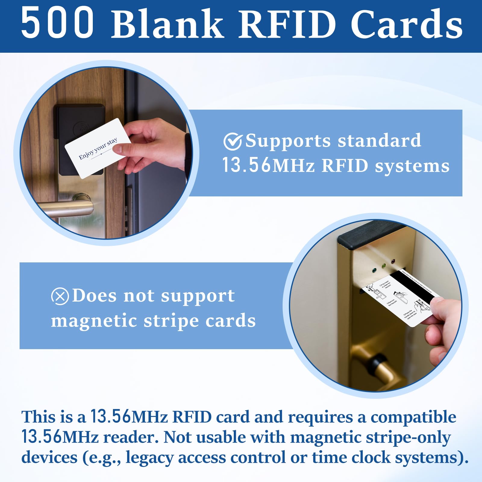 500 Stück 13,56 MHz Hotel RFID Schlüsselkarte, Blanko RFID Touchless Key Card, Hotel Smart Keycard bedruckbar Bulk für Hotels Türsysteme
